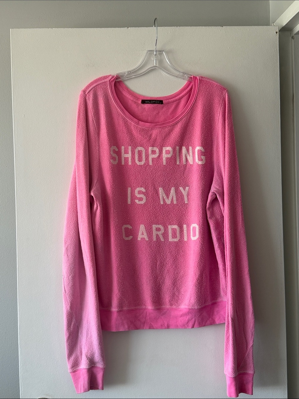 Y2K Wildfox Pink âShopping Is My Cardioâ Baggy Beach Jumper Sweatshirt Medium